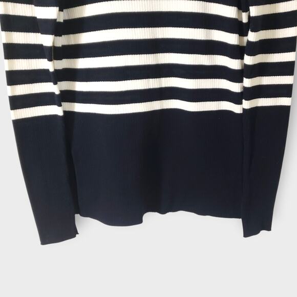 Everlane The Brenton Ribbed Crewneck Sweater Navy Blue White Stripe Sz Large - Picture 3 of 13